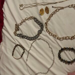 Gold and Gray Mixed Metal Chain Necklace Set - Women's Jewelry